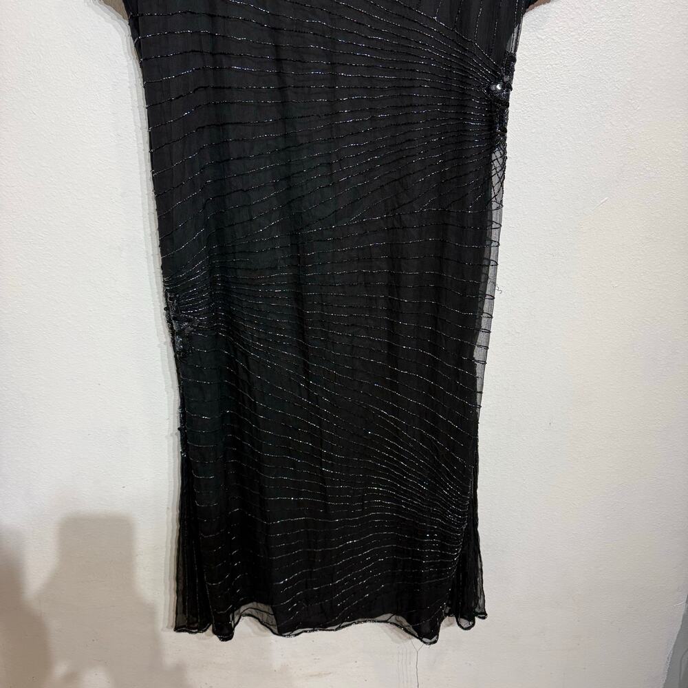 Laurence Kazar New York Black Silk Beaded Vintage Maxi Gown Sz 3X - Picture 4 of 11